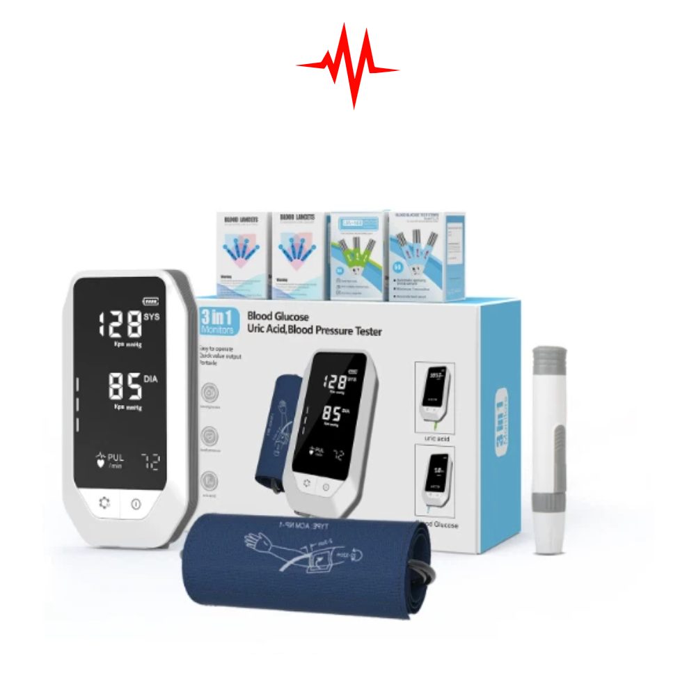 Automatic 3-in-1 Blood Glucose, Uric Acid & Blood Pressure Monitor Clinical Set